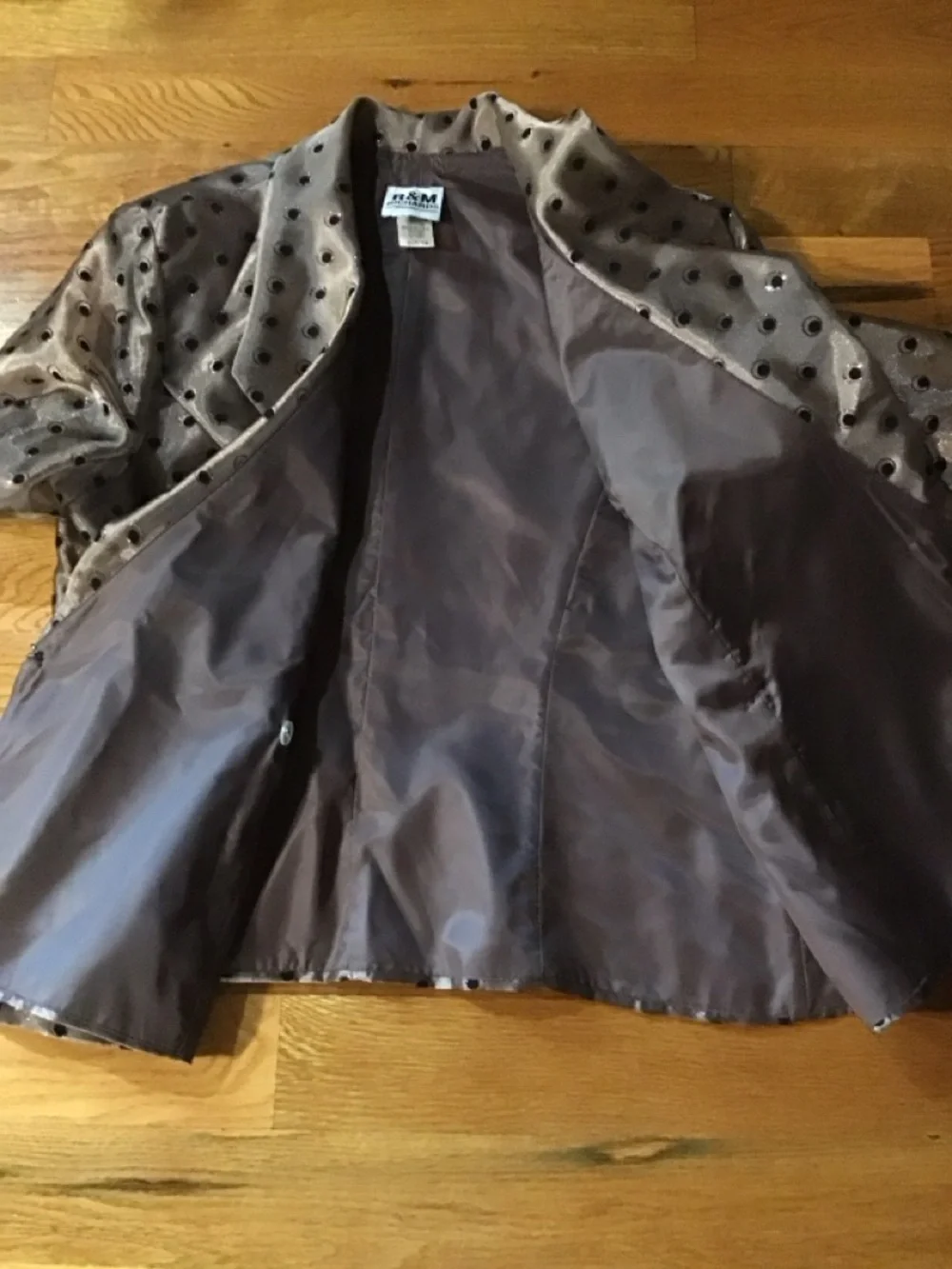 R&M Richards Taupe Satin Polka Dot Blazer dressy size 14